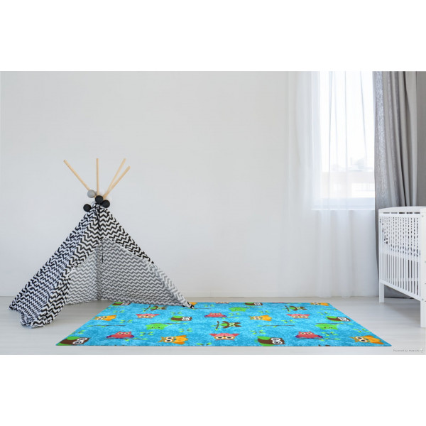 Dětský kusový koberec Sovička Silk 5298 tyrkys