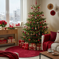 Vánoční kusový koberec Eton vínově červený kruh