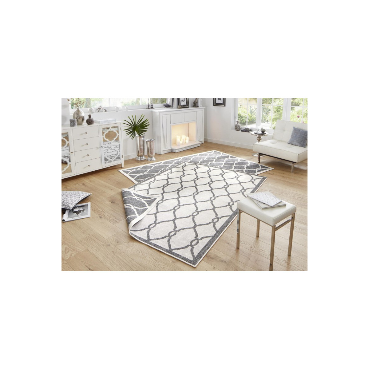 AKCE: 80x250 cm Kusový koberec Twin-Wendeteppiche 103121 grau creme – na ven i na doma