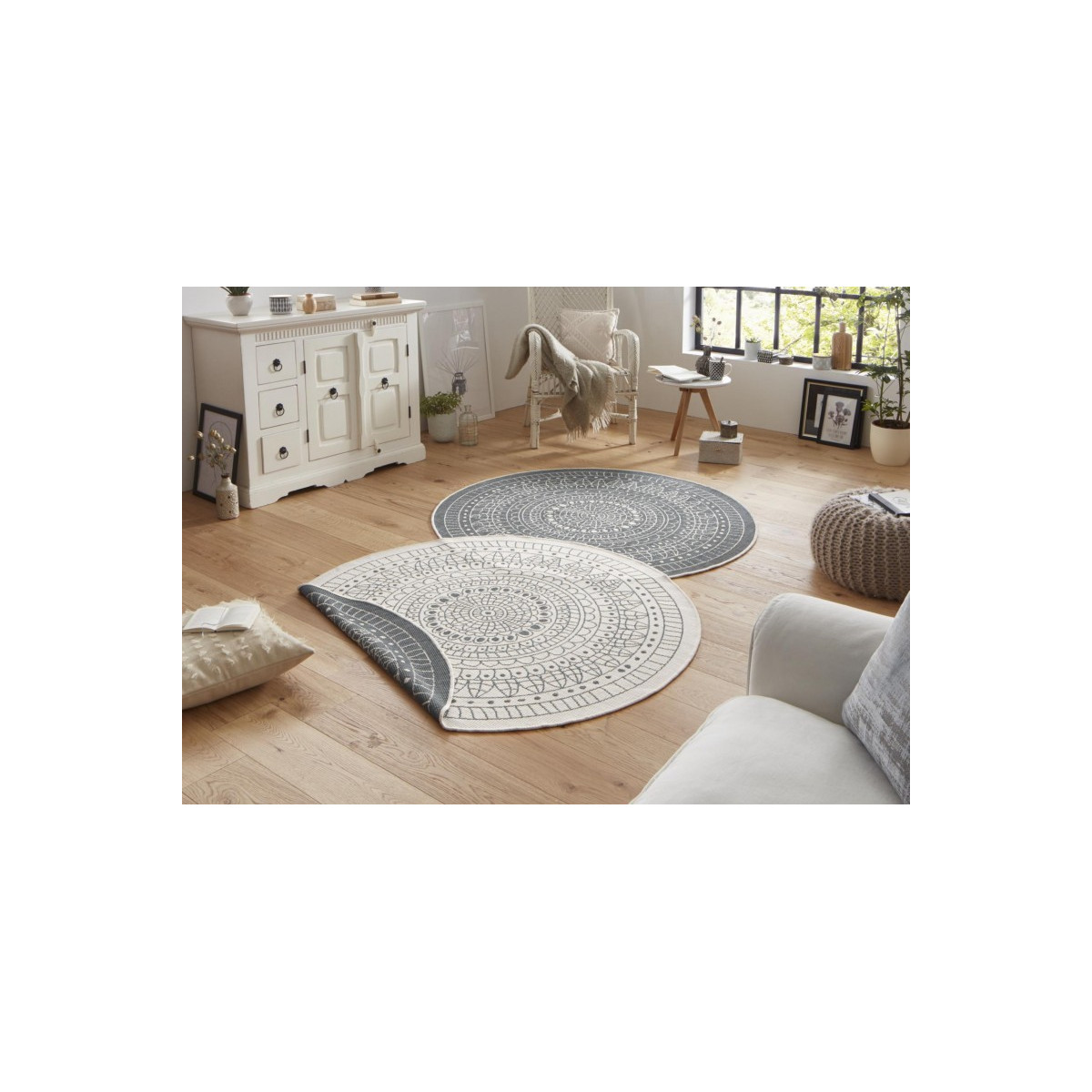 AKCE: 200x200 (průměr) kruh cm Kusový koberec Twin-Wendeteppiche 103143 creme grau – na ven i na doma