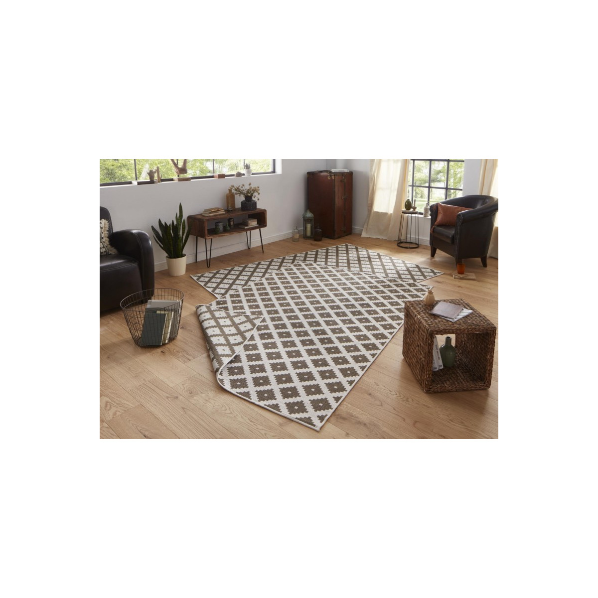 AKCE: 120x170 cm Kusový koberec Twin-Wendeteppiche 103127 braun creme – na ven i na doma