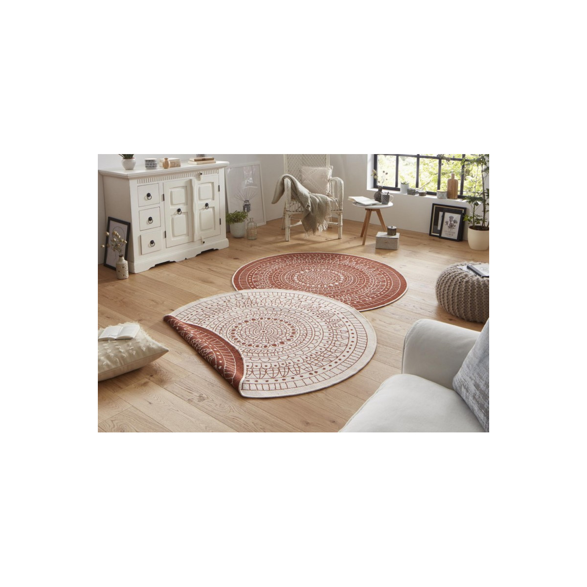 AKCE: 200x200 (průměr) kruh cm Kusový koberec Twin-Wendeteppiche 103102 creme terra – na ven i na doma