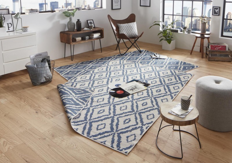 Levně NORTHRUGS - Hanse Home koberce AKCE: 120x170 cm Kusový koberec Twin-Wendeteppiche 103137 blau creme – na ven i na doma - 120x170 cm