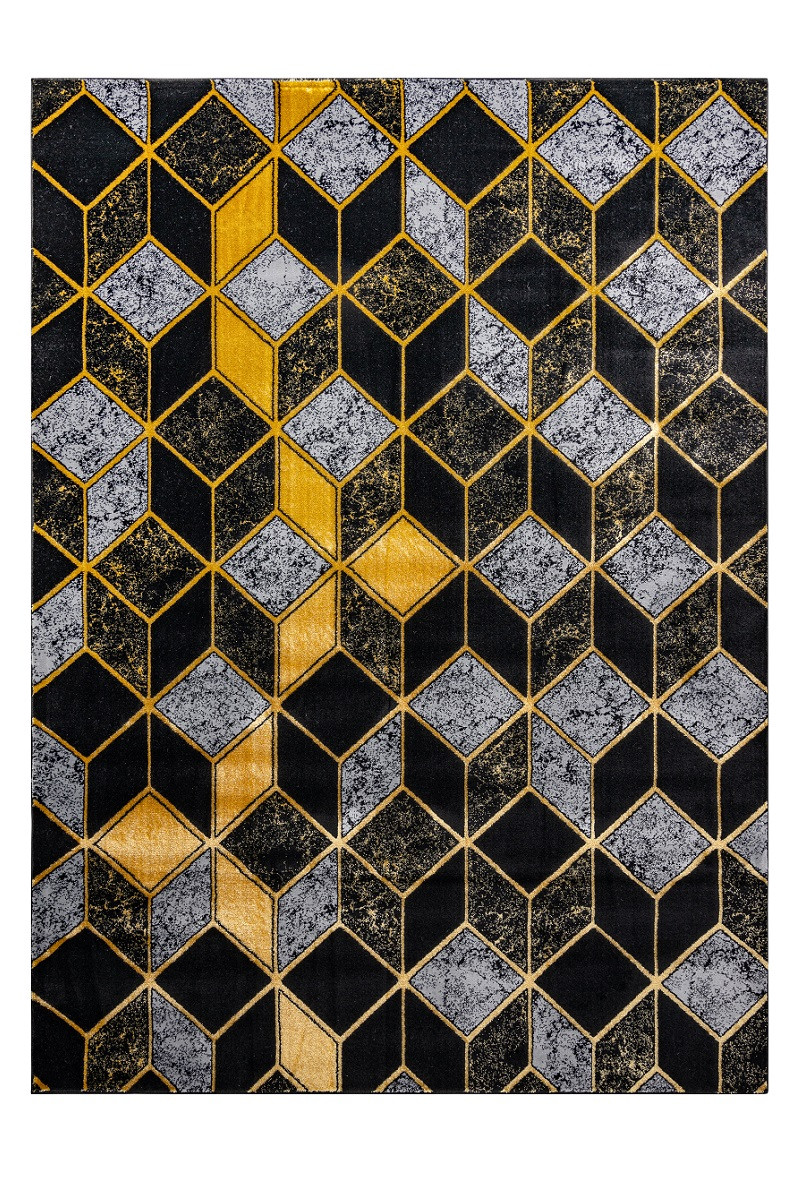Levně Dywany Łuszczów Kusový koberec Gloss 400B 86 3D geometric black/gold - 80x150 cm