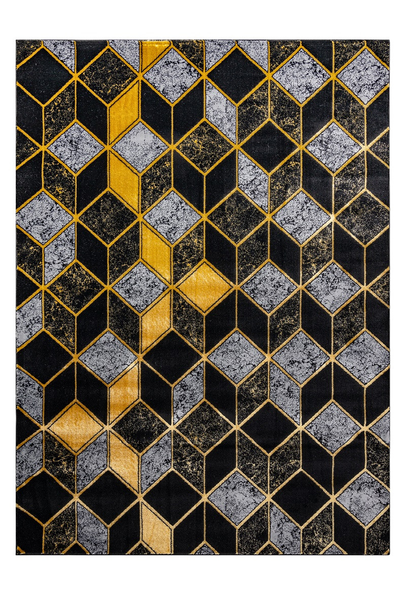 Kusový koberec Gloss 400B 86 3D geometric black/gold