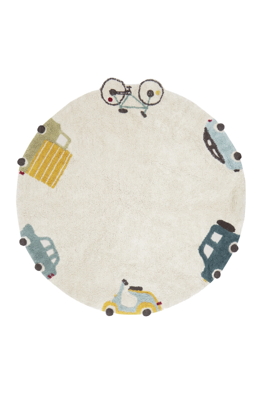 Levně Lorena Canals, Kusový koberec Eco City Wheels, 140x140 (průměr) kruh, vícebarevná, dětský pokoj