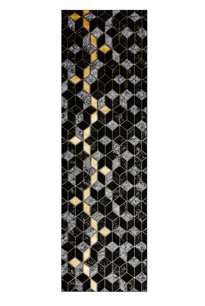 Levně Dywany Łuszczów Běhoun Gloss 400B 86 3D geometric black/gold - 80x300 cm