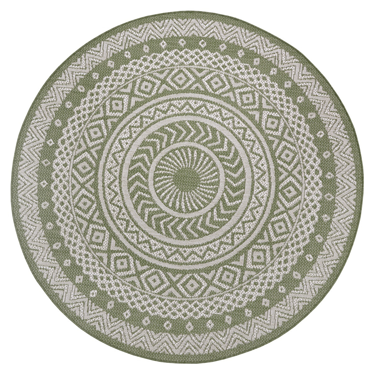 AKCE: 120x120 (průměr) kruh cm Kusový koberec Flatweave 104858 Green/Cream – na ven i na doma