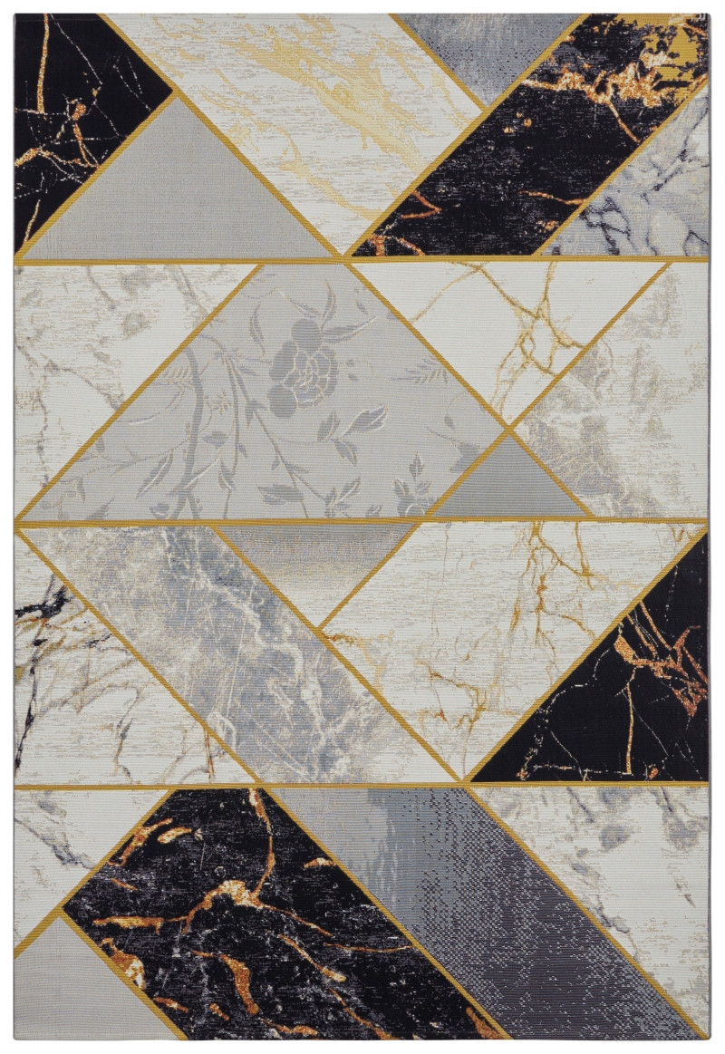 Levně Hanse Home Collection koberce Kusový koberec Flair 105610 Noble Black Grey Gold – na ven i na doma - 160x235 cm