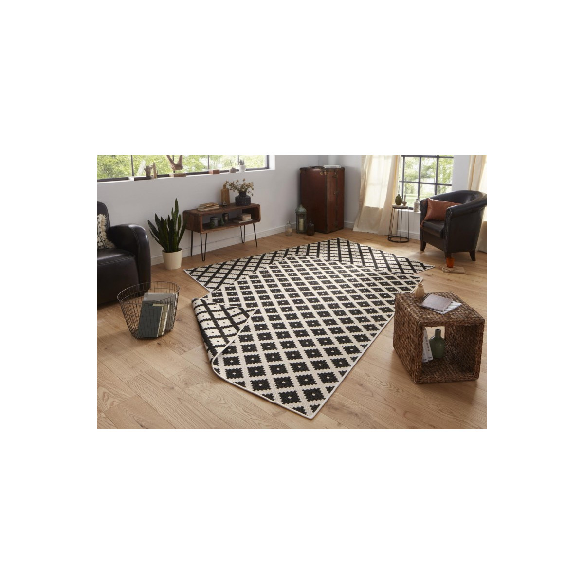 Kusový koberec Twin-Wendeteppiche 103124 schwarz creme – na ven i na doma