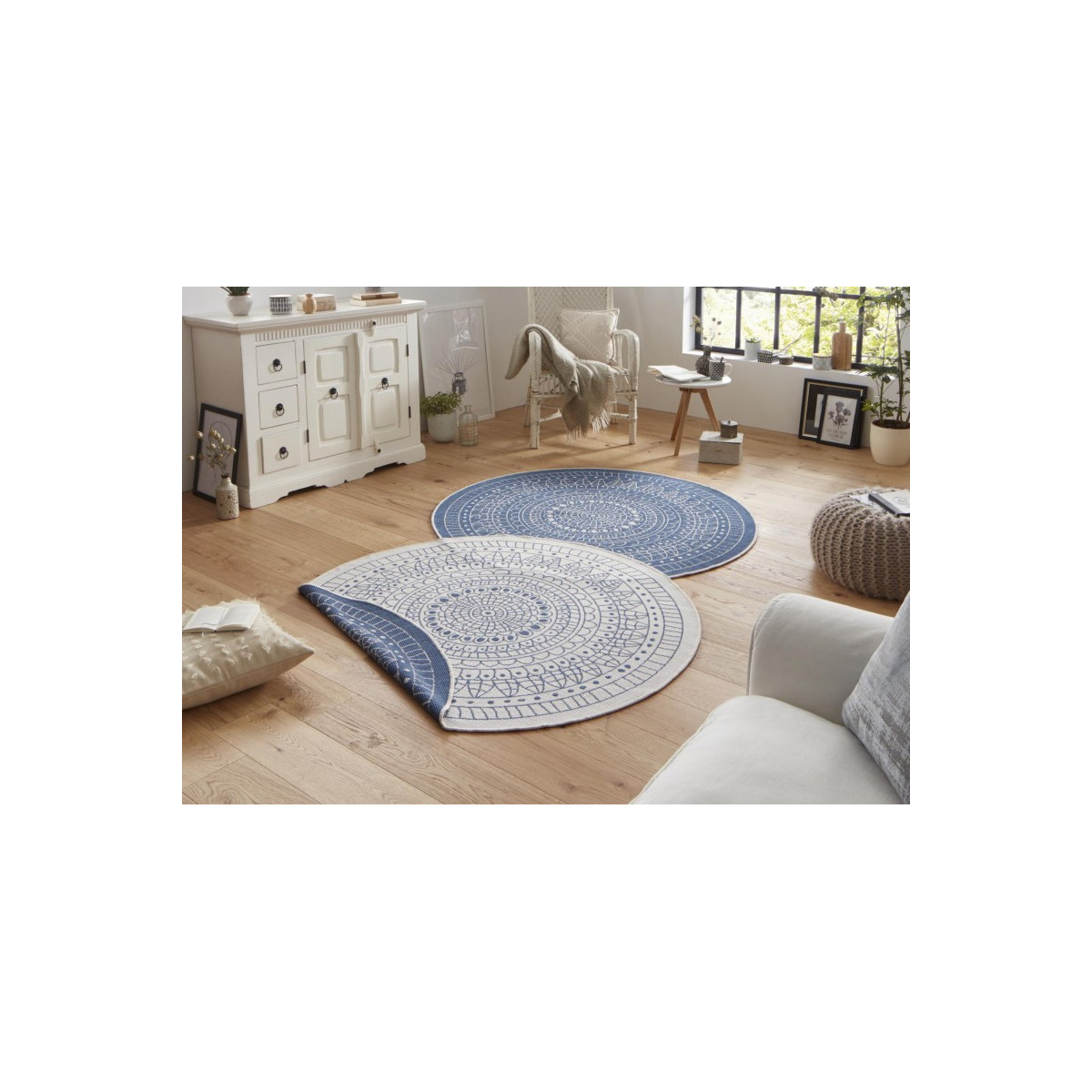 Kusový koberec Twin-Wendeteppiche 103104 creme blau kruh – na ven i na doma