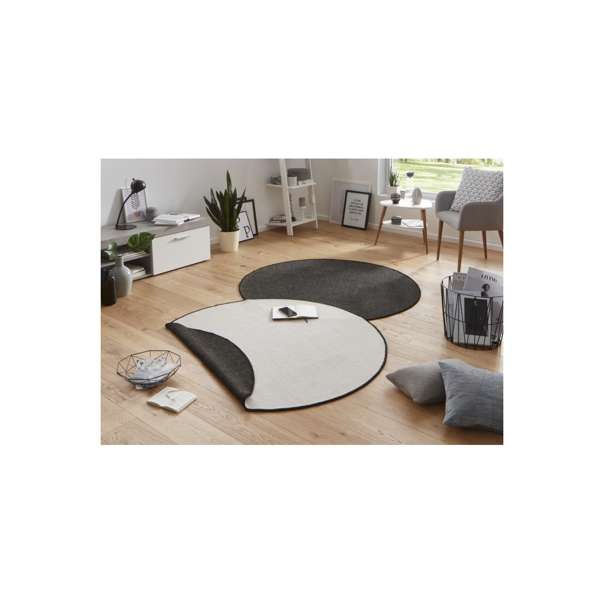 Kusový koberec Twin-Wendeteppiche 103096 schwarz creme kruh