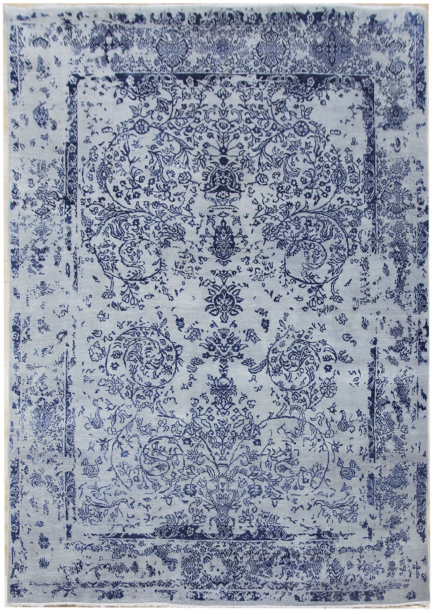 Levně Diamond Carpets koberce Ručně vázaný kusový koberec Diamond DC-JK ROUND Silver/peacock blue - 275x365 cm