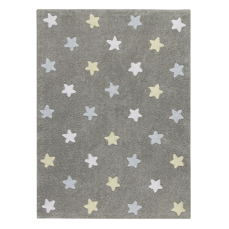 Levně Lorena Canals, Přírodní koberec, ručně tkaný Tricolor Stars Grey-Blue, 120x160, šedá, dětský pokoj