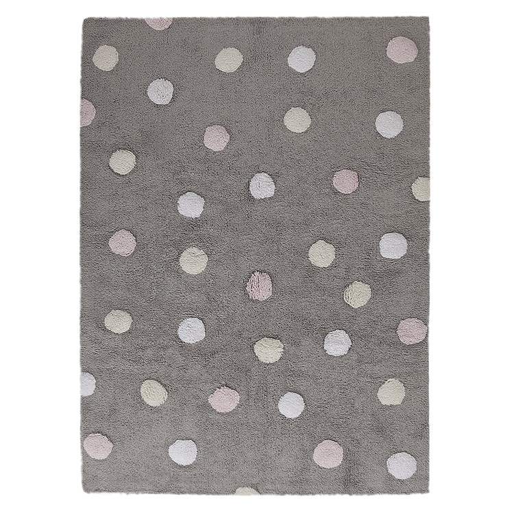 Levně Lorena Canals, Přírodní koberec, ručně tkaný Tricolor Polka Dots Grey-Pink, 120x160, šedá, dětský pokoj