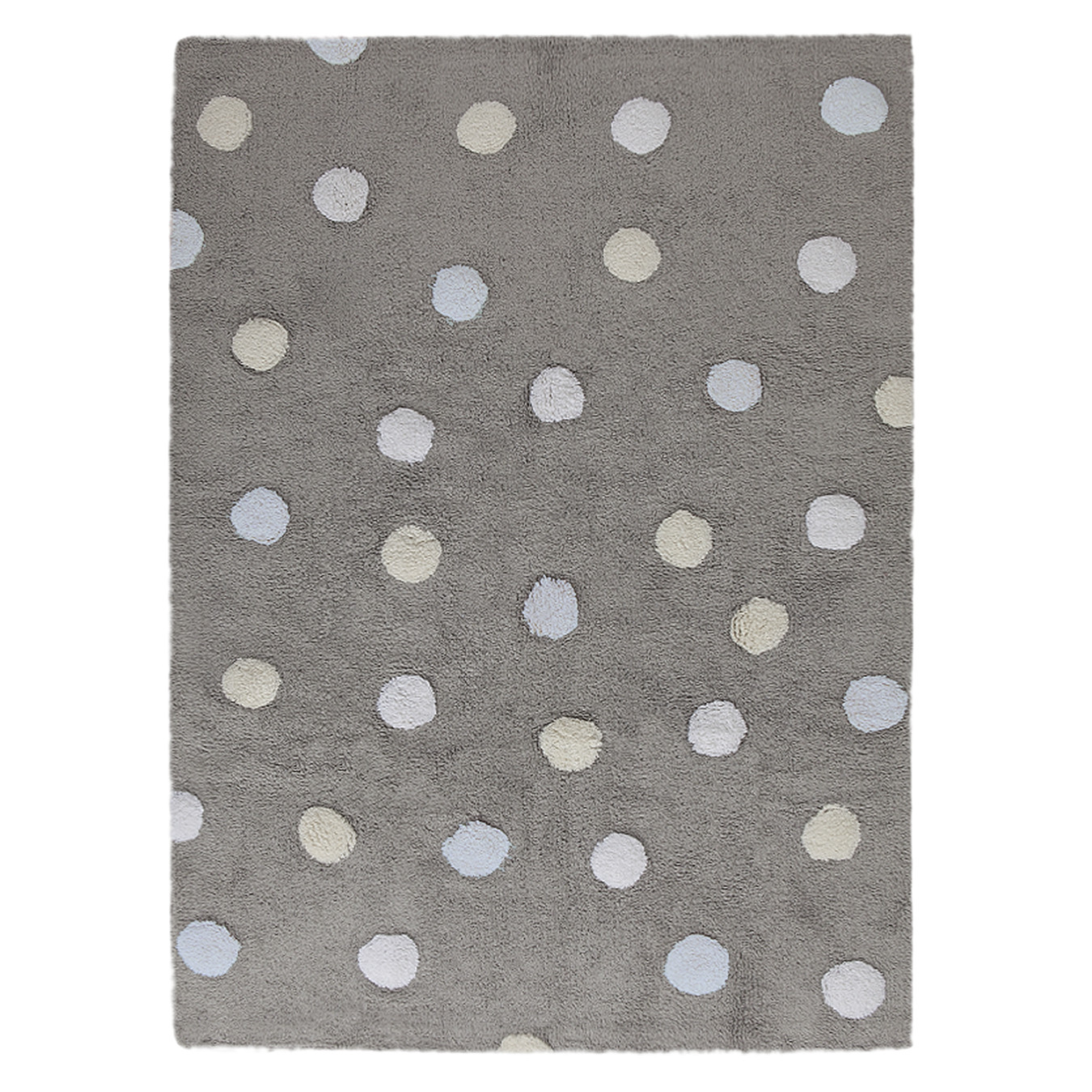 Levně Lorena Canals, Přírodní koberec, ručně tkaný Tricolor Polka Dots Grey-Blue, 120x160, šedá, dětský pokoj