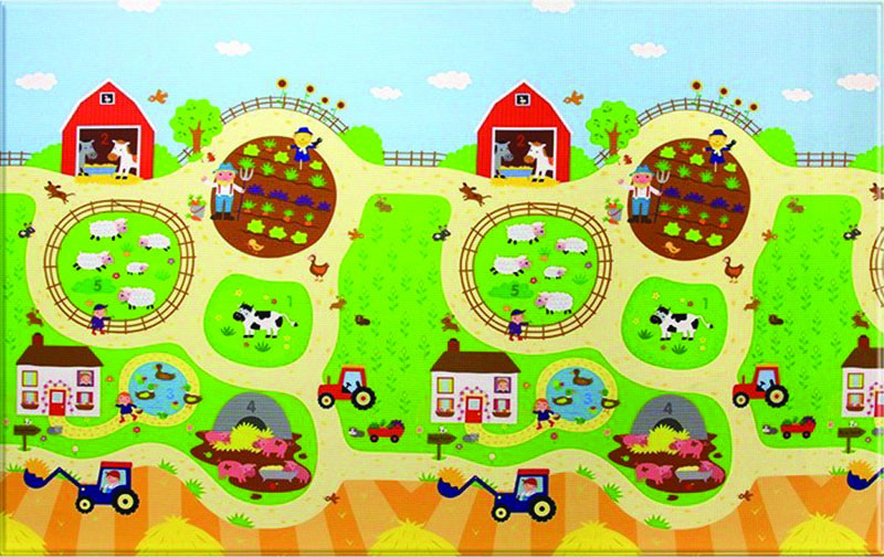 Dwinguler, Oboustranný protiskluzový koberec Farma – na ven i na doma, 140x210, vícebarevná, dětský pokoj