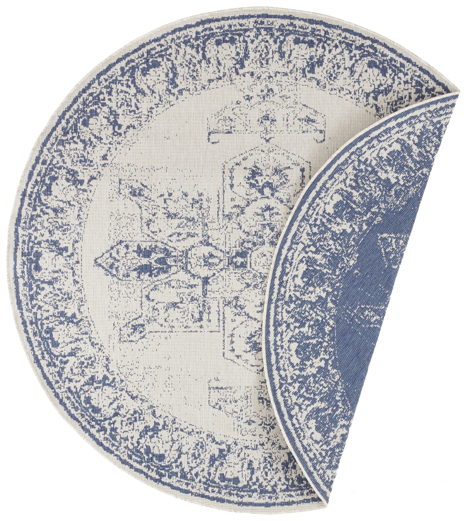Levně NORTHRUGS - Hanse Home koberce Kusový koberec Twin Supreme 104138 Blue/Cream kruh – na ven i na doma - 140x140 (průměr) kruh cm