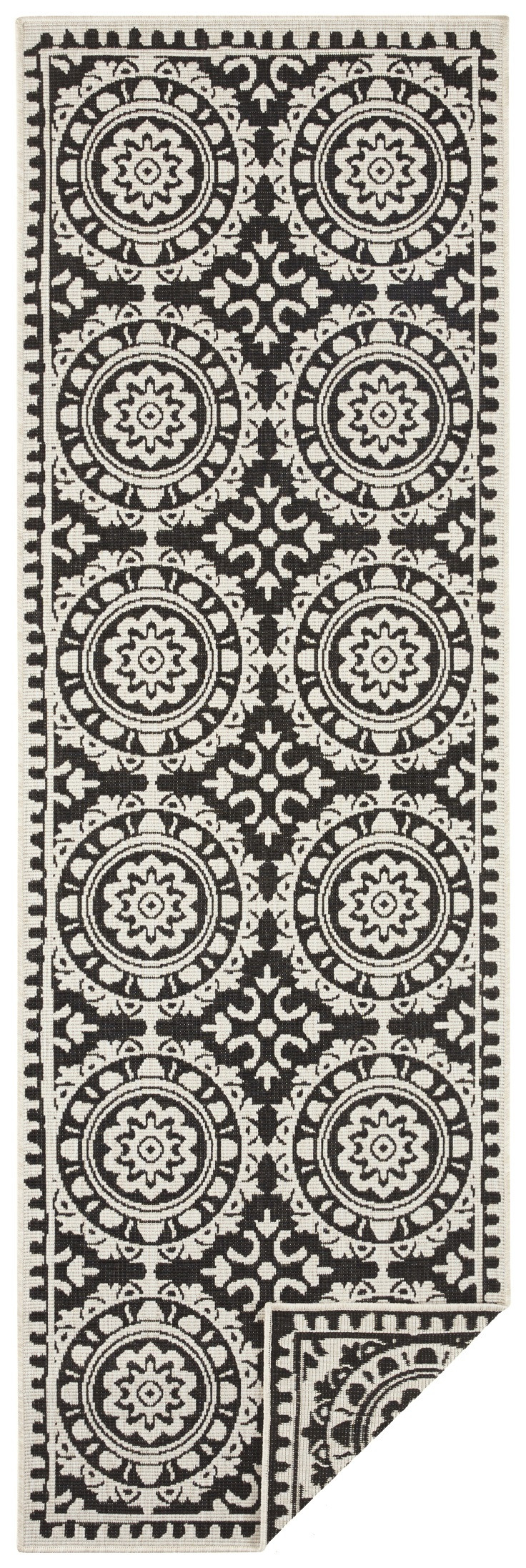 Levně NORTHRUGS - Hanse Home koberce Běhoun Twin Supreme 104129 Black/Cream – na ven i na doma - 80x250 cm