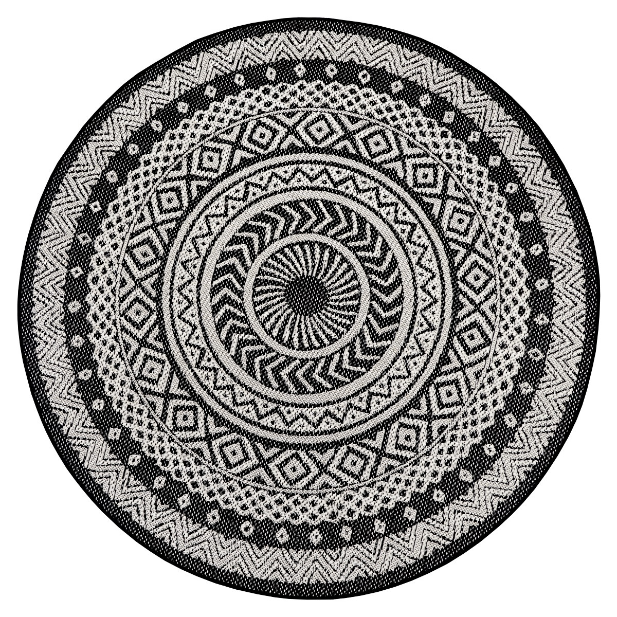 Kusový koberec Mujkoberec Original Flatweave 104855 Black/Cream kruh – na ven i na doma